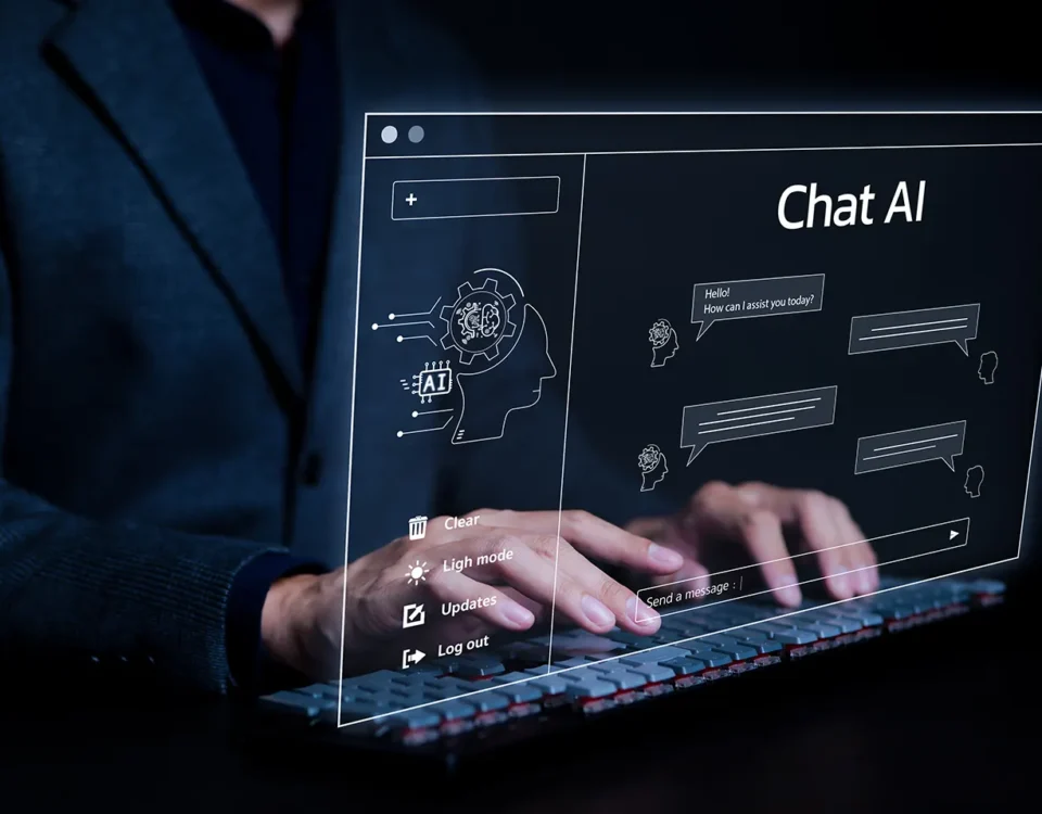Fluxo de trabalho com caixas conectadas representando etapas de um prompt inteligente com IA generativa